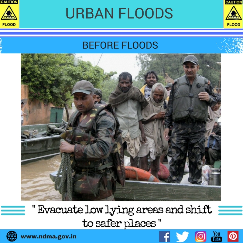 Before urban flood - evacuate low lying areas and shift to safer places 